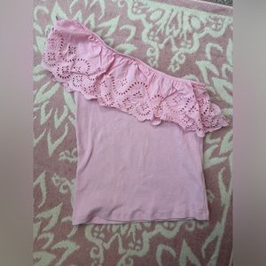 Old Navy One Shoulder Pink Eyelet Ruffle Tank Size Medium